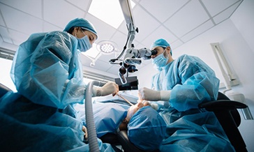 an oral surgeon performing dental implant surgery