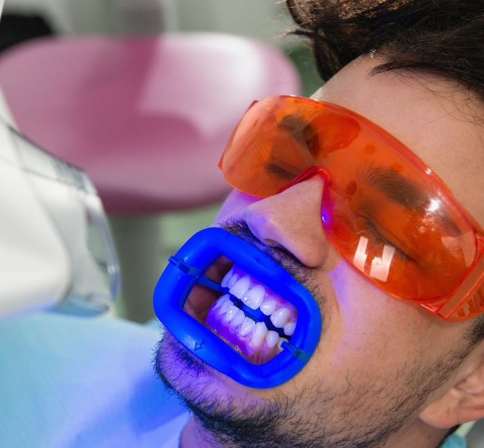 Man receiving in office teeth whitening